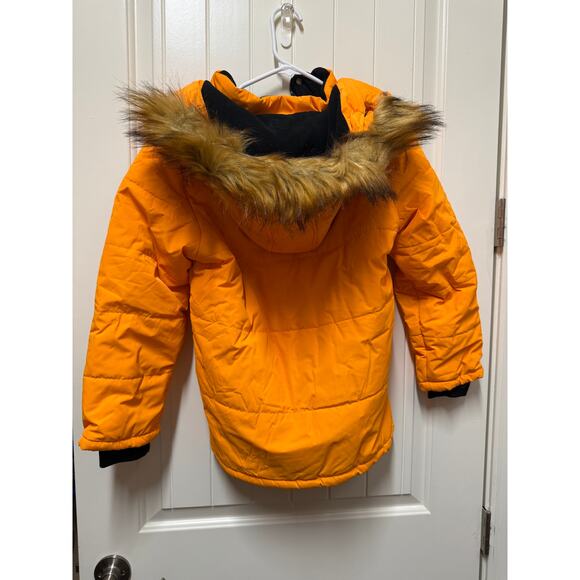 Winter Coat Warm Quilted Puffer Jacket Hooded Parka Water Resistant Orange 10-12 - Picture 5 of 6